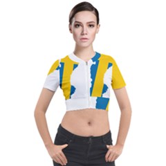 Sweden Country Europe Flag Borders Short Sleeve Cropped Jacket by Sapixe