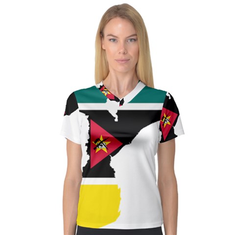 Mozambique Flag Map Geography V-neck Sport Mesh Tee by Sapixe