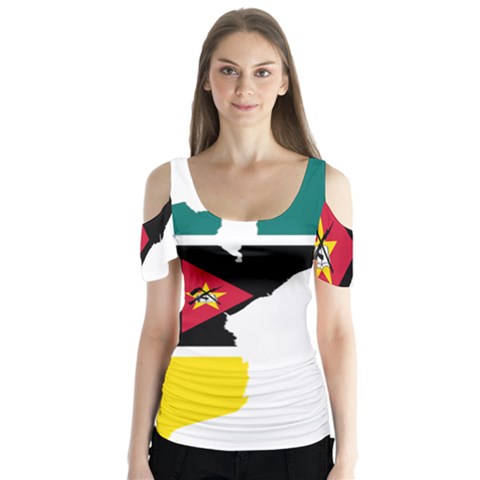 Mozambique Flag Map Geography Butterfly Sleeve Cutout Tee  by Sapixe