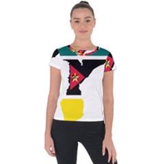 Mozambique Flag Map Geography Short Sleeve Sports Top  by Sapixe