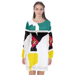 Mozambique Flag Map Geography Long Sleeve Chiffon Shift Dress  by Sapixe