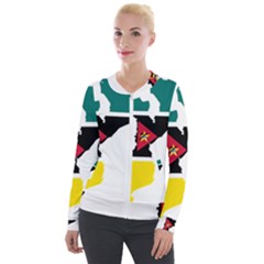 Mozambique Flag Map Geography Velour Zip Up Jacket by Sapixe