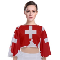 Switzerland Country Europe Flag Tie Back Butterfly Sleeve Chiffon Top by Sapixe