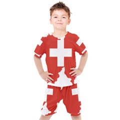 Switzerland Country Europe Flag Kids  Tee And Shorts Set by Sapixe