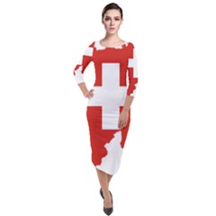 Switzerland Country Europe Flag Quarter Sleeve Midi Velour Bodycon Dress by Sapixe