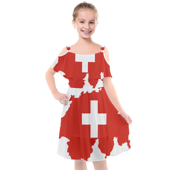 Switzerland Country Europe Flag Kids  Cut Out Shoulders Chiffon Dress