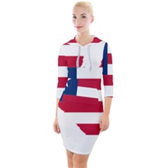 Liberia Flag Map Geography Outline Quarter Sleeve Hood Bodycon Dress by Sapixe