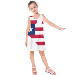 Liberia Flag Map Geography Outline Kids  Sleeveless Dress by Sapixe