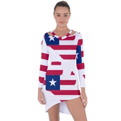 Liberia Flag Map Geography Outline Asymmetric Cut-out Shift Dress by Sapixe