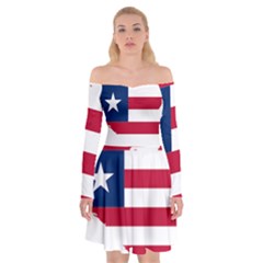 Liberia Flag Map Geography Outline Off Shoulder Skater Dress by Sapixe