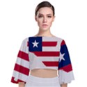 Liberia Flag Map Geography Outline Tie Back Butterfly Sleeve Chiffon Top View1