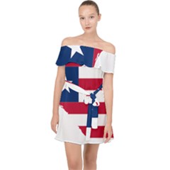 Liberia Flag Map Geography Outline Off Shoulder Chiffon Dress by Sapixe