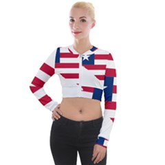 Liberia Flag Map Geography Outline Long Sleeve Cropped Velvet Jacket by Sapixe