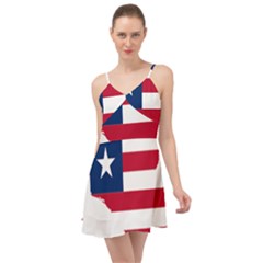 Liberia Flag Map Geography Outline Summer Time Chiffon Dress by Sapixe