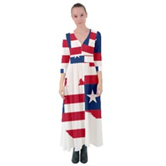 Liberia Flag Map Geography Outline Button Up Maxi Dress