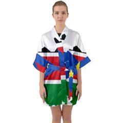 South Sudan Flag Map Geography Quarter Sleeve Kimono Robe by Sapixe