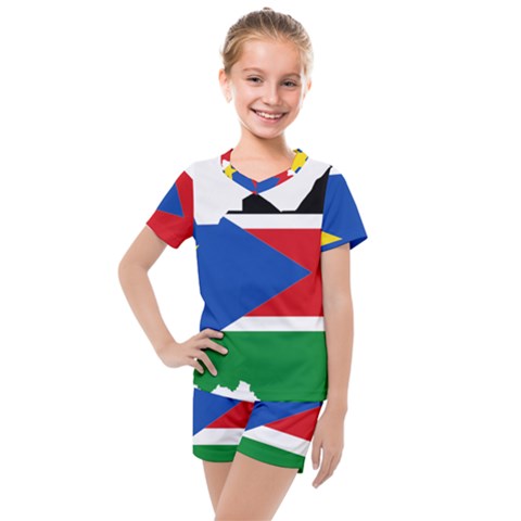 South Sudan Flag Map Geography Kids  Mesh Tee And Shorts Set by Sapixe