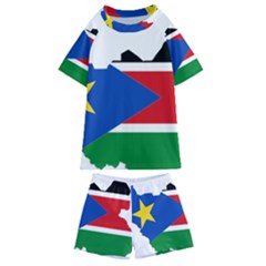 South Sudan Flag Map Geography Kids  Swim Tee And Shorts Set by Sapixe