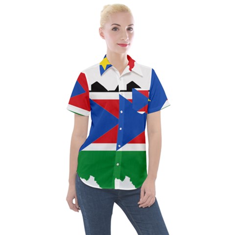 South Sudan Flag Map Geography Women s Short Sleeve Pocket Shirt by Sapixe