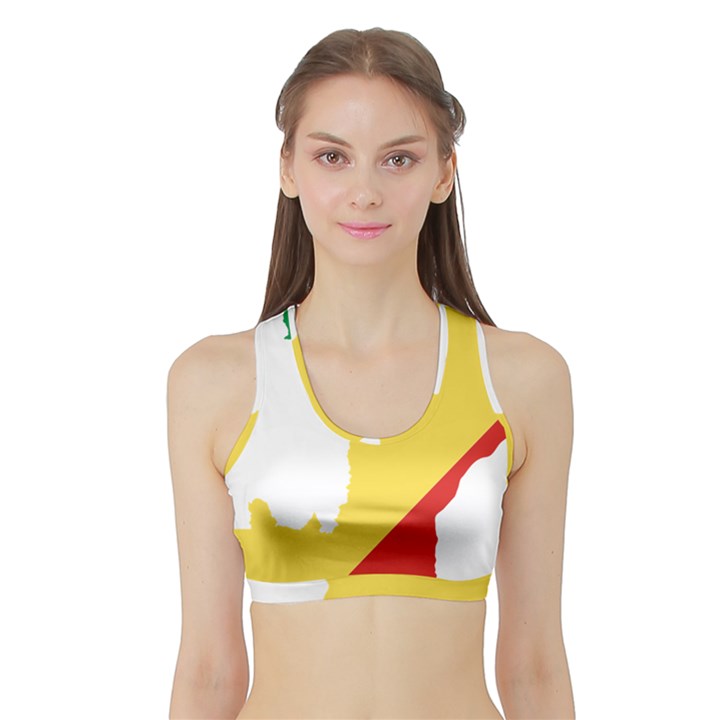 Congo Flag Map Geography Outline Sports Bra with Border