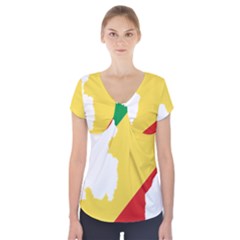 Congo Flag Map Geography Outline Short Sleeve Front Detail Top by Sapixe