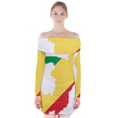 Congo Flag Map Geography Outline Long Sleeve Off Shoulder Dress by Sapixe