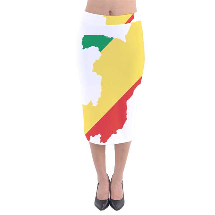 Congo Flag Map Geography Outline Velvet Midi Pencil Skirt