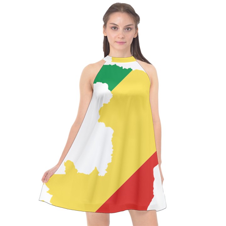 Congo Flag Map Geography Outline Halter Neckline Chiffon Dress 