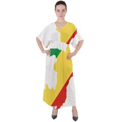 Congo Flag Map Geography Outline V-neck Boho Style Maxi Dress by Sapixe