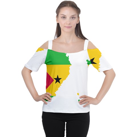 Sao Tome Principe Flag Map Cutout Shoulder Tee by Sapixe