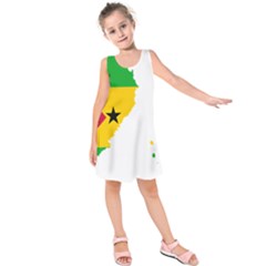 Sao Tome Principe Flag Map Kids  Sleeveless Dress by Sapixe