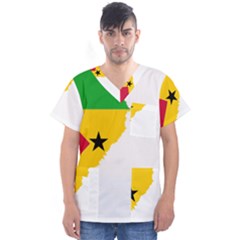 Sao Tome Principe Flag Map Men s V-neck Scrub Top