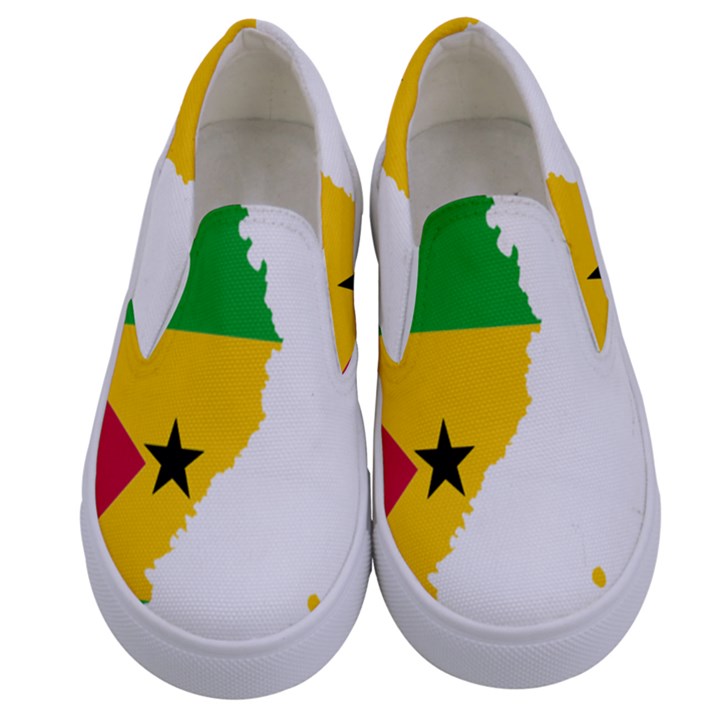 Sao Tome Principe Flag Map Kids  Canvas Slip Ons