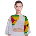 Sao Tome Principe Flag Map Tie Back Butterfly Sleeve Chiffon Top View1