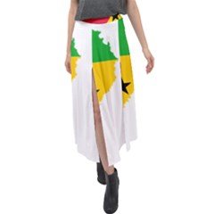 Sao Tome Principe Flag Map Velour Split Maxi Skirt by Sapixe