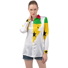 Sao Tome Principe Flag Map Long Sleeve Satin Shirt