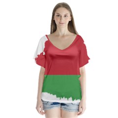 Belarus Country Europe Flag V-neck Flutter Sleeve Top by Sapixe