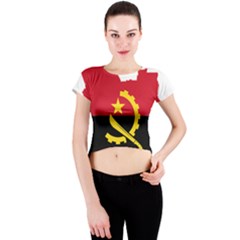 Angola Flag Map Geography Outline Crew Neck Crop Top by Sapixe