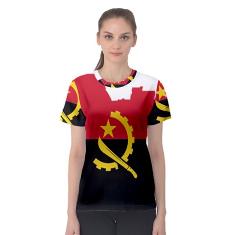 Angola Flag Map Geography Outline Women s Sport Mesh Tee by Sapixe