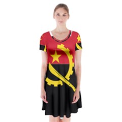 Angola Flag Map Geography Outline Short Sleeve V-neck Flare Dress by Sapixe