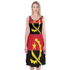 Angola Flag Map Geography Outline Midi Sleeveless Dress by Sapixe