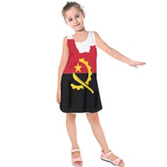 Angola Flag Map Geography Outline Kids  Sleeveless Dress by Sapixe