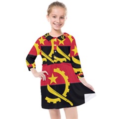 Angola Flag Map Geography Outline Kids  Quarter Sleeve Shirt Dress by Sapixe