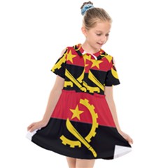 Angola Flag Map Geography Outline Kids  Short Sleeve Shirt Dress by Sapixe