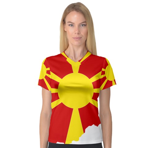 Macedonia Country Europe Flag V-neck Sport Mesh Tee by Sapixe