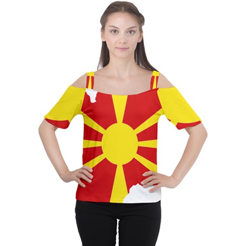 Macedonia Country Europe Flag Cutout Shoulder Tee by Sapixe