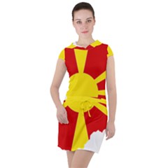 Macedonia Country Europe Flag Drawstring Hooded Dress by Sapixe