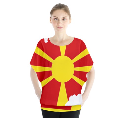 Macedonia Country Europe Flag Batwing Chiffon Blouse by Sapixe