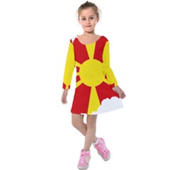 Macedonia Country Europe Flag Kids  Long Sleeve Velvet Dress by Sapixe