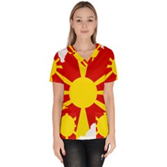 Macedonia Country Europe Flag Women s V-neck Scrub Top by Sapixe